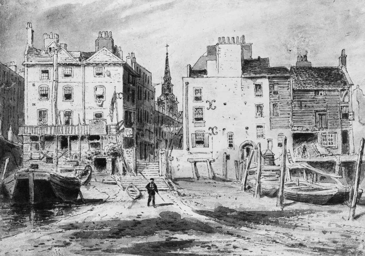 Näkymä Hungerfordin vanhoista portaista, noin 1815 (lyijykynä ja wc paperille). tekijältä English School