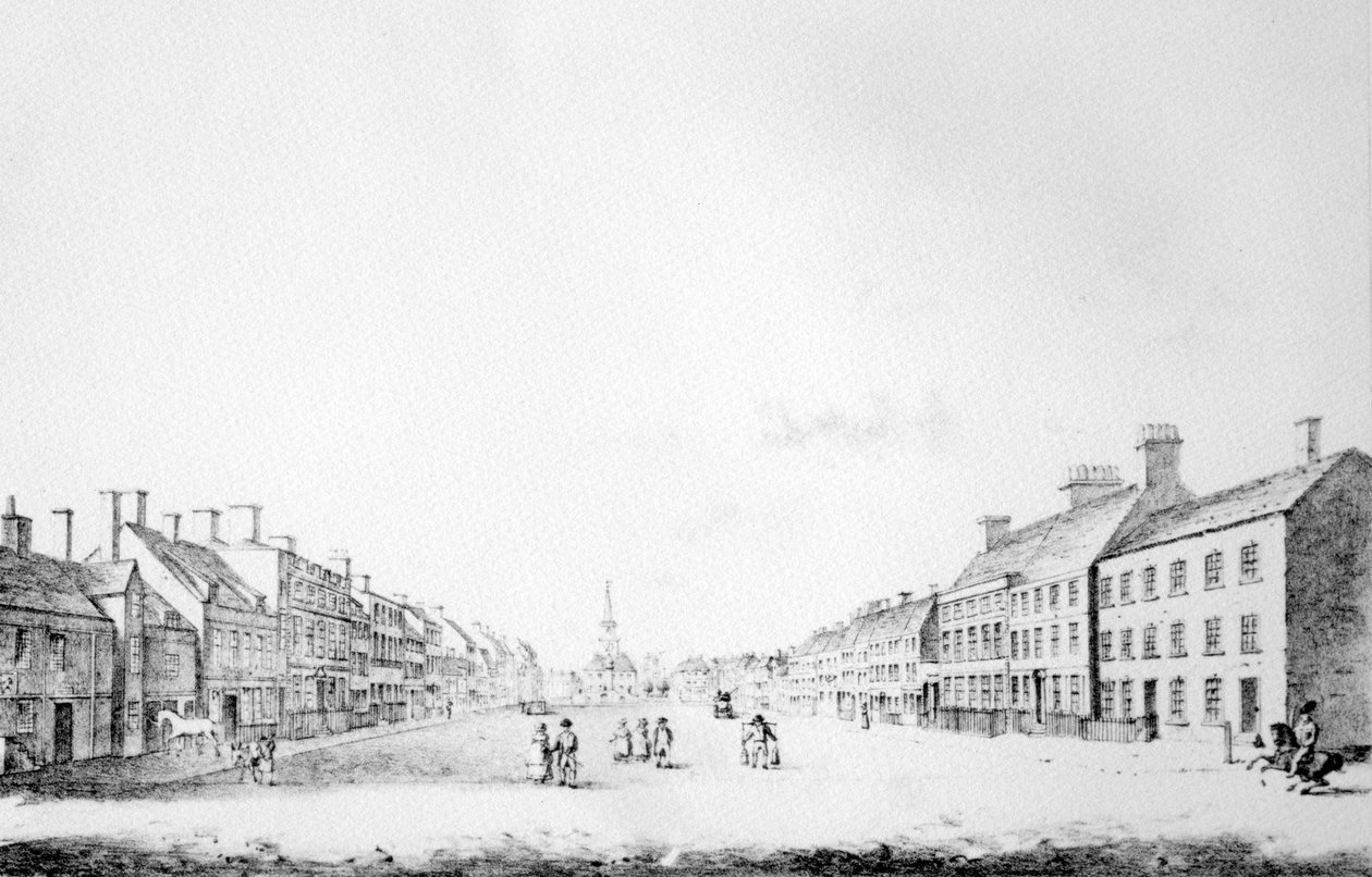 Näkymä Stocktonin pääkadulle Durhamin piirikunnassa, 1796 tekijältä English School