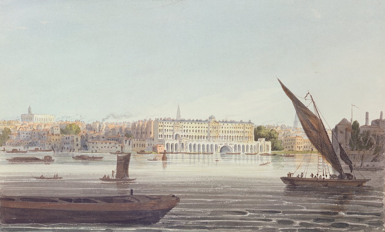 Näkymä New Somerset Housen joen edustalle, Banksidesta, 1796 tekijältä English School