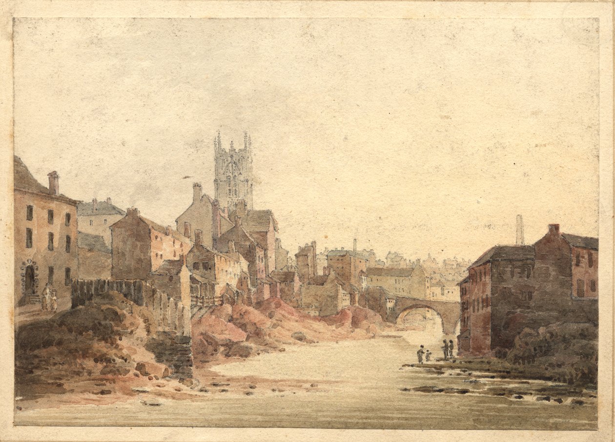 Näkymä Irwell-joelle, Manchester, n. 1820-30 (wc paperilla) tekijältä English School