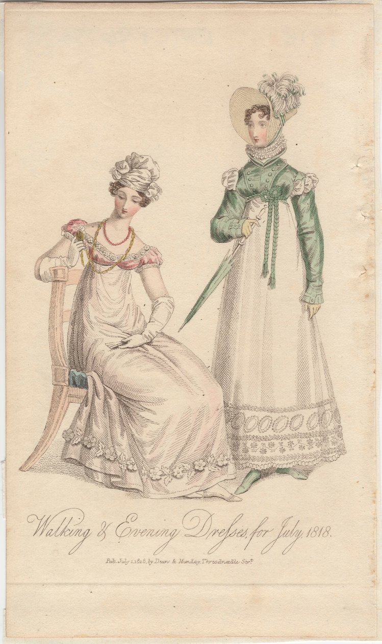 Kävely- ja iltapuvut heinäkuussa 1818, julkaisija Dean  Munday. tekijältä English School