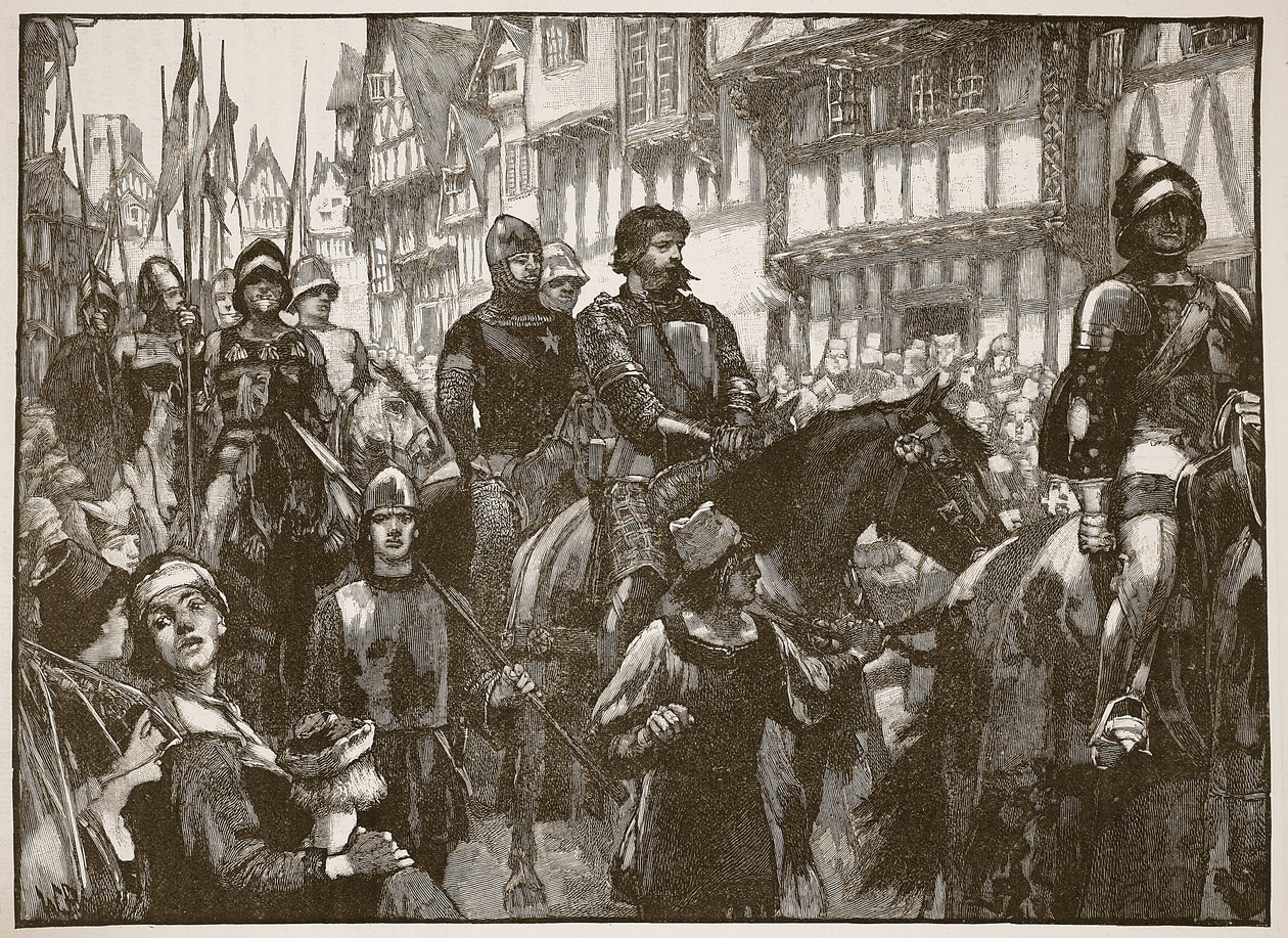 Wallace matkalla Westminster Halliin, kuvitus Cassells Illustrated History of Englandista (seepiakuva) tekijältä English School