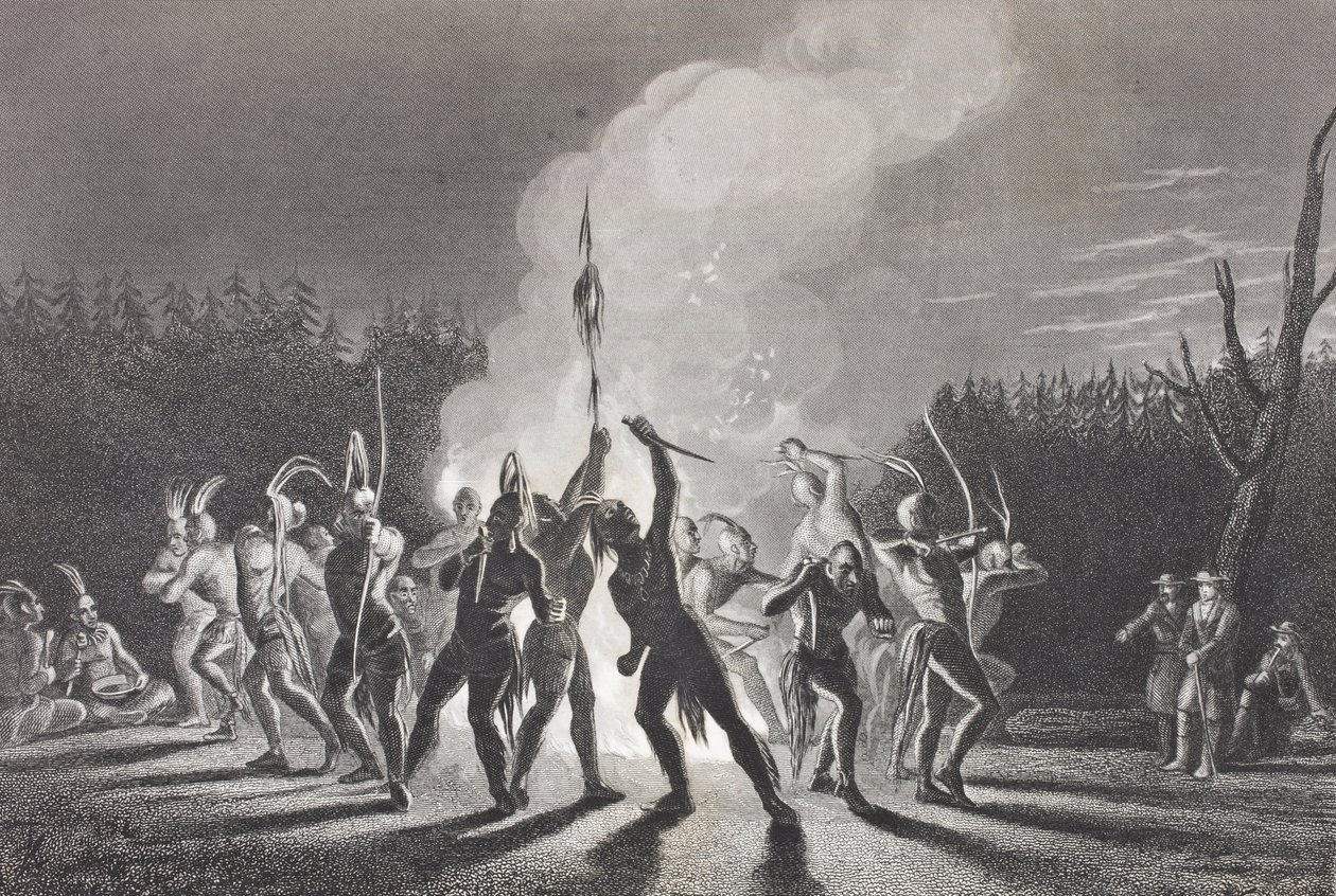 Washington ja Fairfax intialaisessa sotatanssissa, 1748, Galleria of Historical Portraits -julkaisusta, julkaistu noin 1880 tekijältä English School
