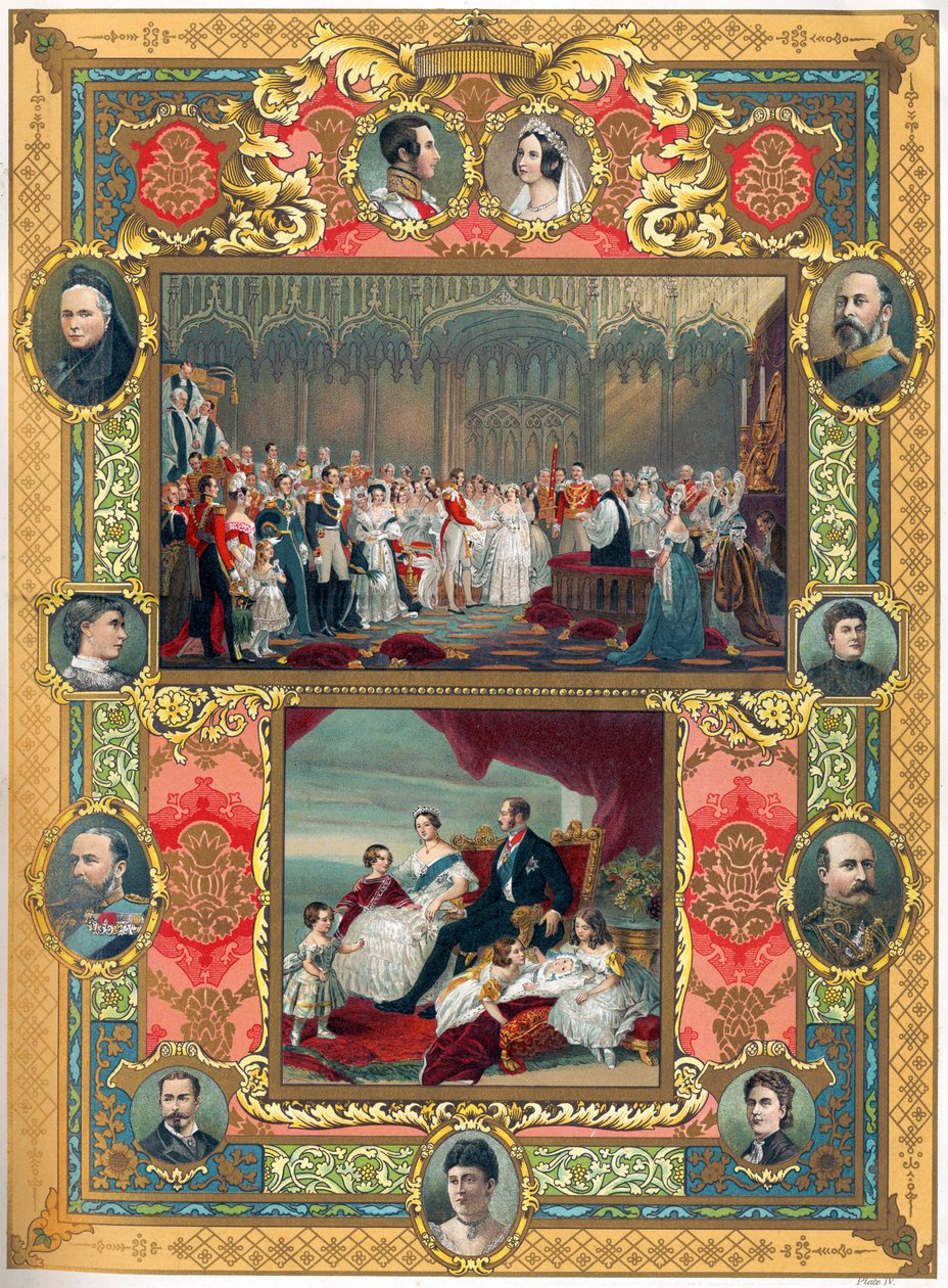 Englannin kuningatar Victorian ja prinssi Albertin häät vuonna 1840 (painokuva) tekijältä English School