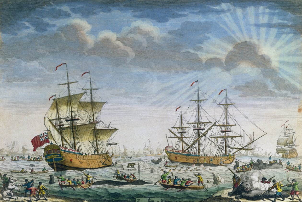 Valaanpyynti, 1700-luvun loppu (värikaiverrus) tekijältä English School
