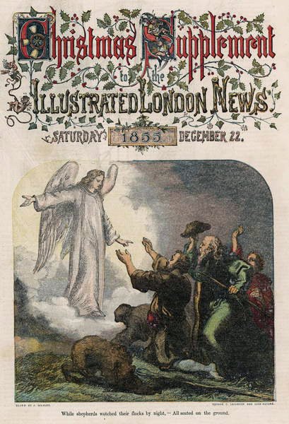Kun paimenet katselivat laumaansa yöllä, Illustrated London News -lehden kannesta, joululiite, 1855 tekijältä English School