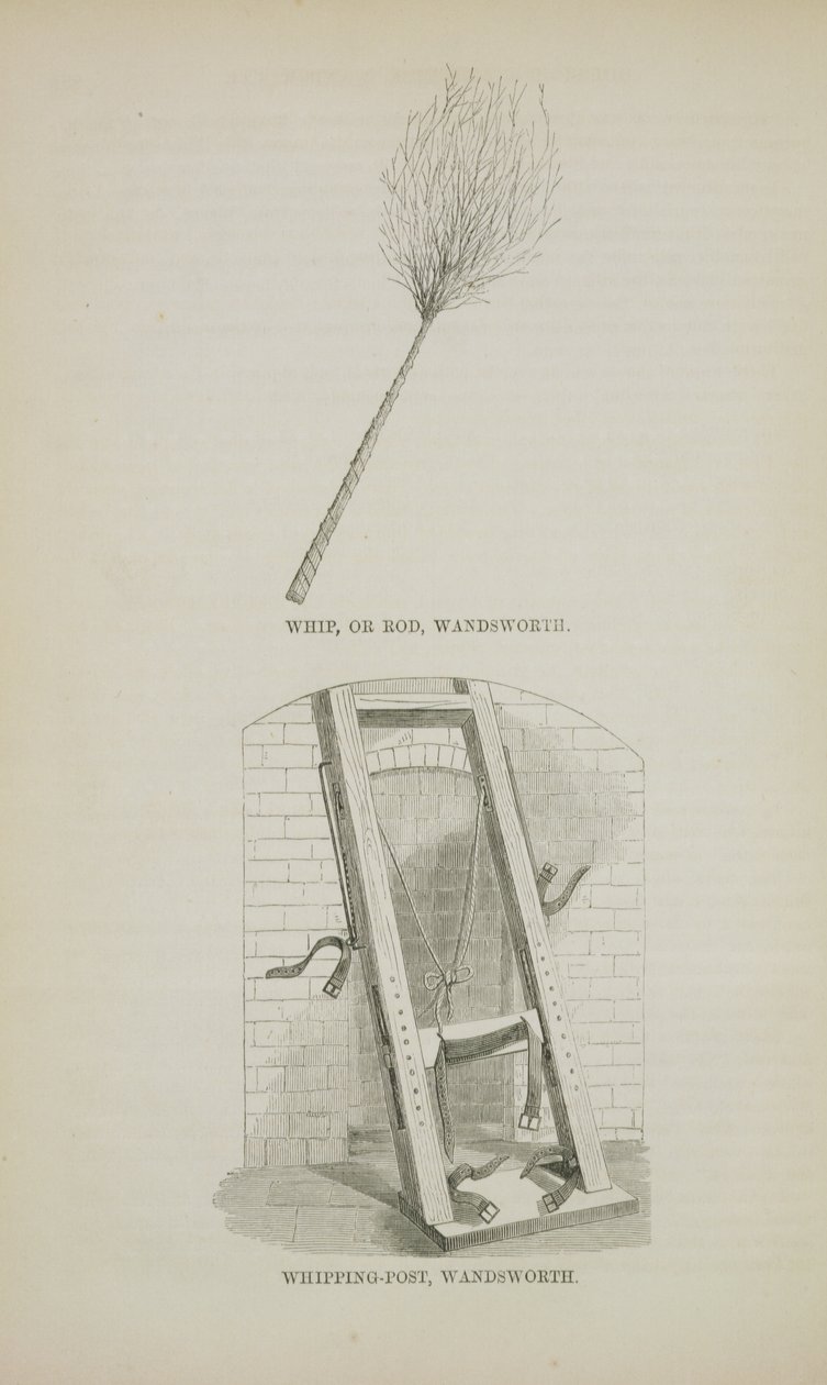 Whip or Rod and Whipping-Post at Wandsworth, Lontoon rikosvankilat ja Scenes of Prison Life, kirjoittaneet Henry Mayhew (1812-87) ja John Binny, 1862 tekijältä English School