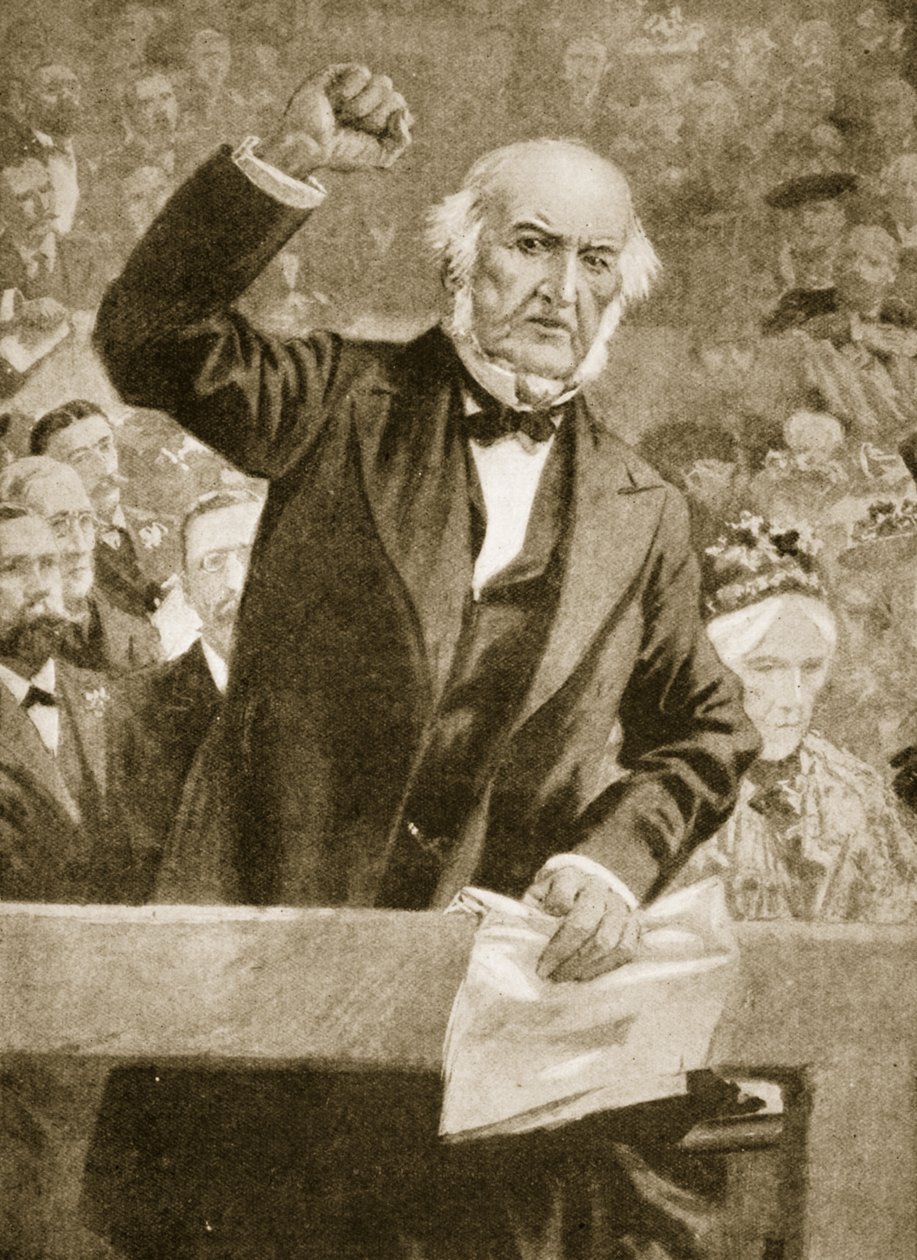 William Gladstone puhumassa kokouksessa Liverpoolissa 24. syyskuuta 1896 tekijältä English School
