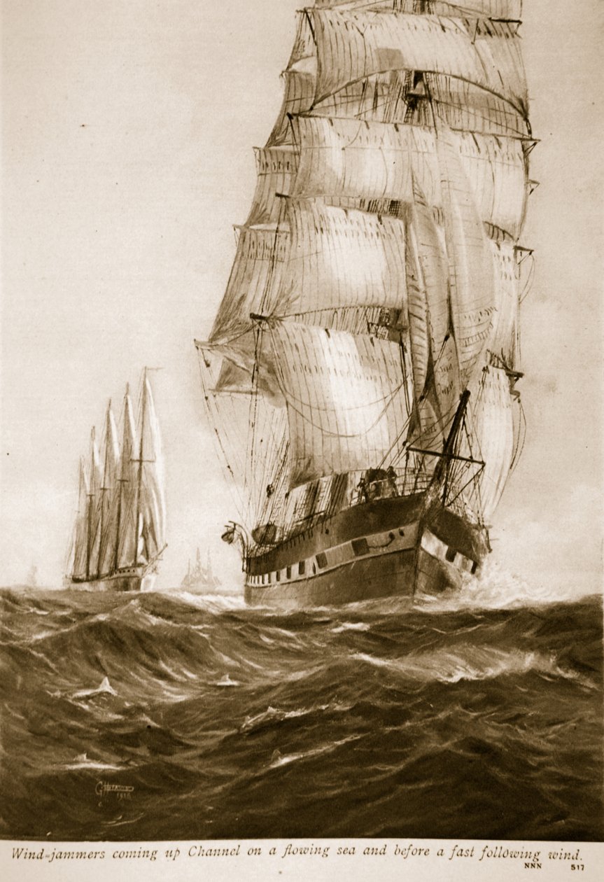 Tuulenhuijarit nousemassa kanaalille virtaavalla merellä ja ennen nopeaa seuraavaa tuulta, 1914-1919 tekijältä English School