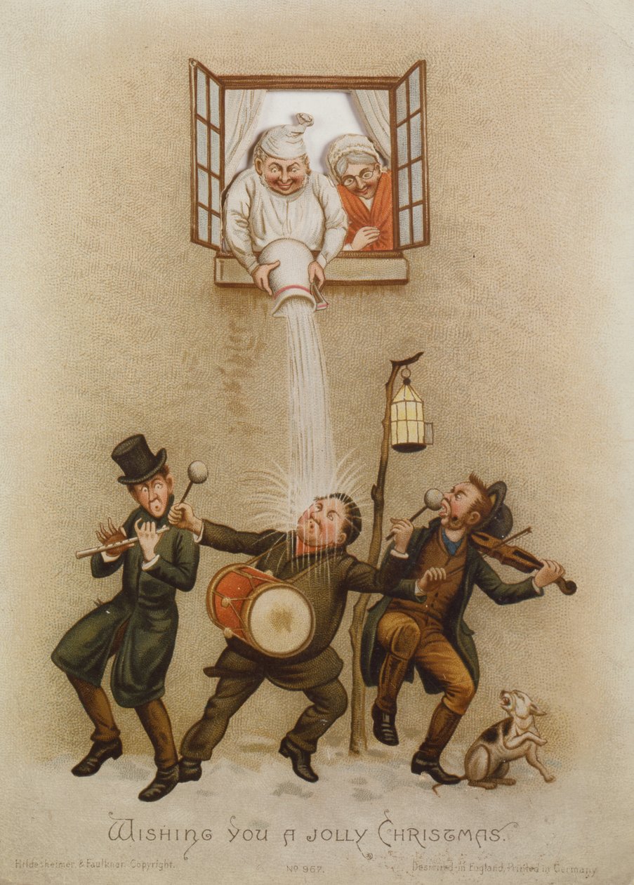 "Wishing you a Jolly Christmas", viktoriaaninen kortti, n. 1880 (chromolitho) tekijältä English School