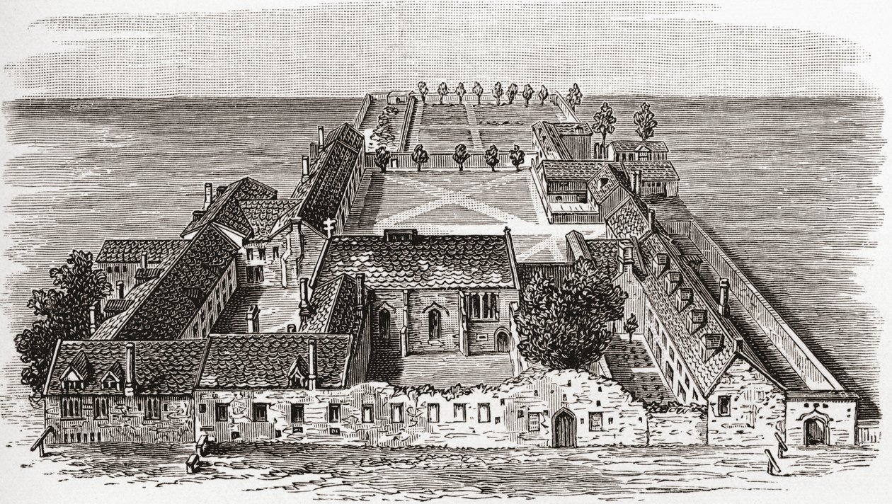 Worcester College, entinen Gloucester Hall, Oxford n. 1673, J. R. Greenin teoksesta A Short History of the English People, julkaistu 1893 tekijältä English School