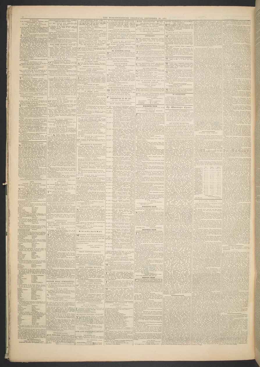 Worcestershire Chronicle, 20. syyskuuta 1871 (sanomalehtipaperi) tekijältä English School