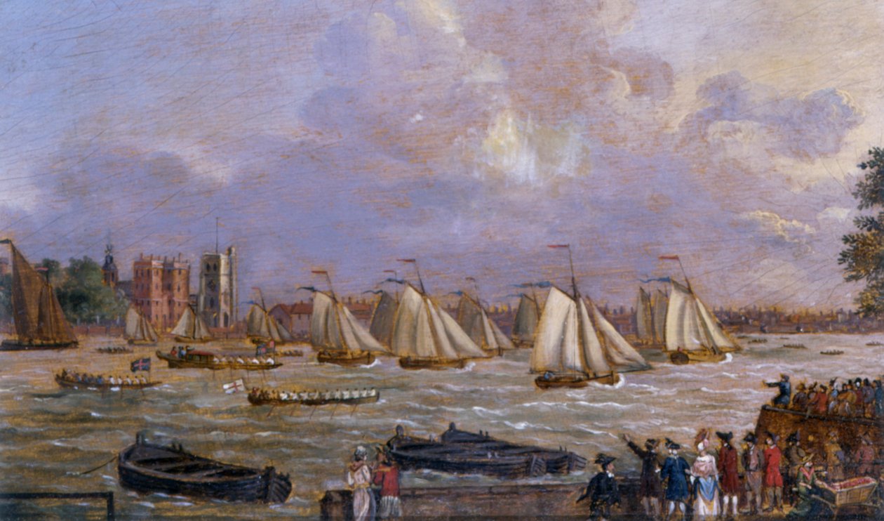 Cumberland Fleetin jahdit kilpailevat Lambeth Palacen edustalla, 1775 tekijältä English School