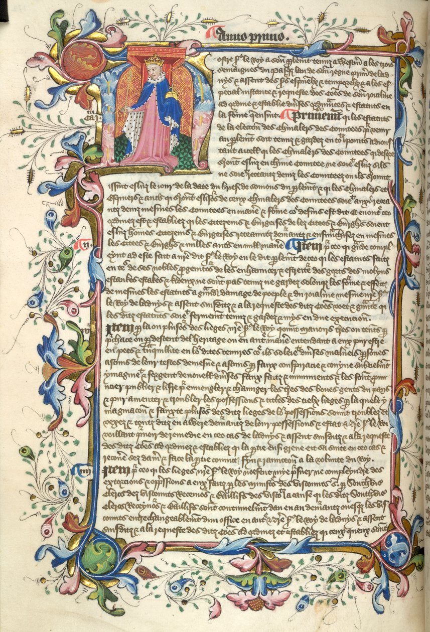 Yates Thompson 48, f.172v Henry V:n historiallinen alkukirjain 