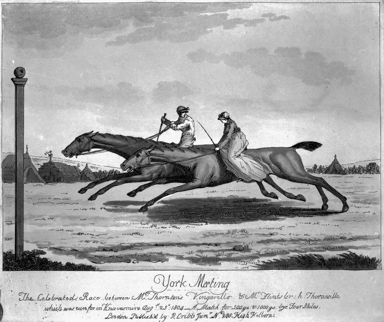 York Meeting, The Celebred Race herra Thorntonin "Vingarillon" ja herra Flintin "Thornvillen" välillä, 25. elokuuta 1804 (etsaus) tekijältä English School
