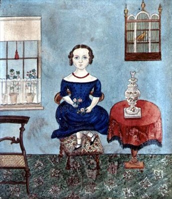 Nuori tyttö tanssii tuolilla sisätiloissa, n. 1840 (akvarelli paperille) tekijältä English School