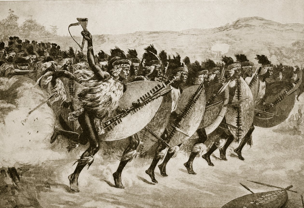 Zulut etenevät hyökkäämään Kambulan kukkulalle 29. maaliskuuta 1879 tekijältä English School