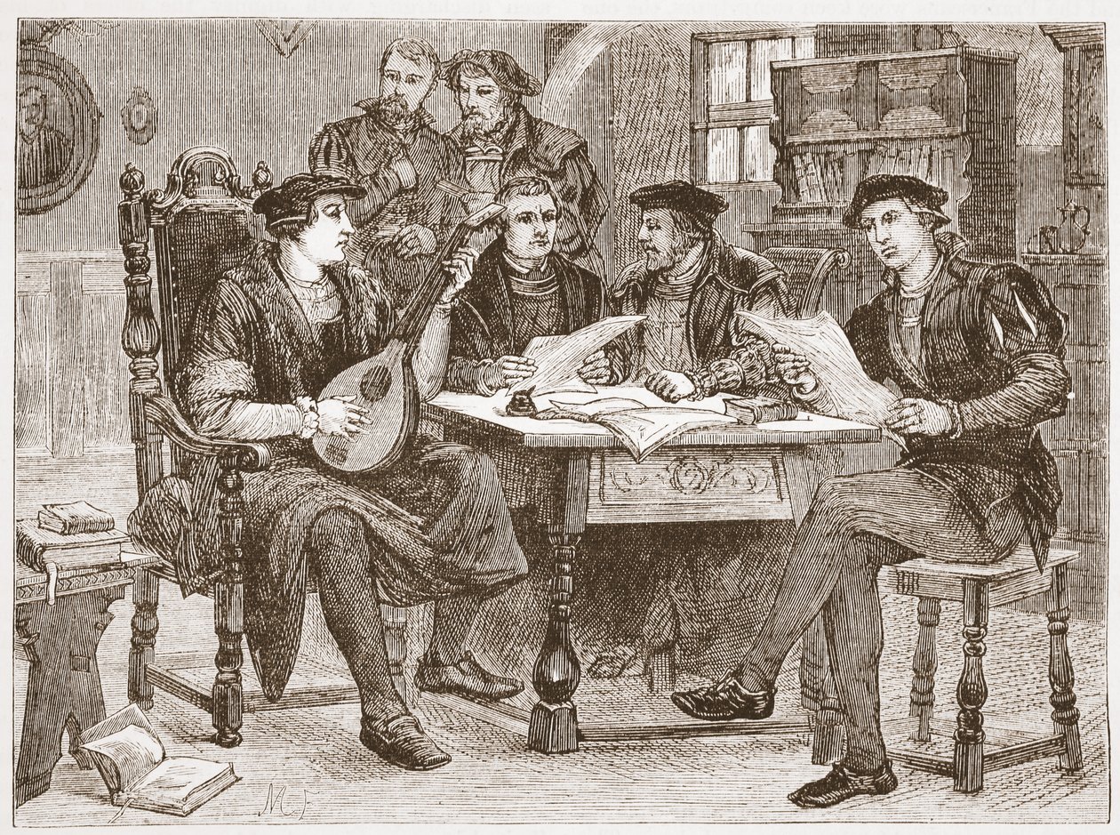 Zwingle ystäviensä joukossa, kuvitus James Aitken Wylien (1808-1890) teoksesta The History of Protestantism, pub. 1878 tekijältä English School