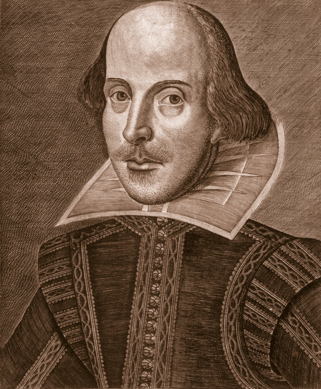 Muotokuva William Shakespearesta, kaiverrus Martin Droeshout (n. 1560-n. 1642), 1623 tekijältä English School English School