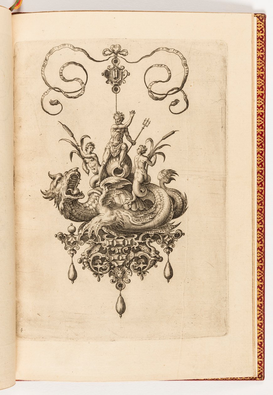 Tuloste, levy 4, lähteestä Bullarum Inaurium jne. Archetypi Artificiosi Pars Altera (Riipukset, korvakorut jne. Taitavimman luonteen malleja, toinen osa). tekijältä Engraved by Adriaen Collaert