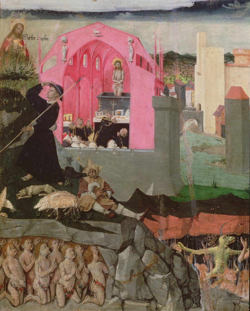 Pyhän Gregorius Suuren messu, Mooses, kuolleiden ylösnousemus, yksityiskohta Neitsyt Marian kruunajaisista, 1453-54. tekijältä Enguerrand Quarton