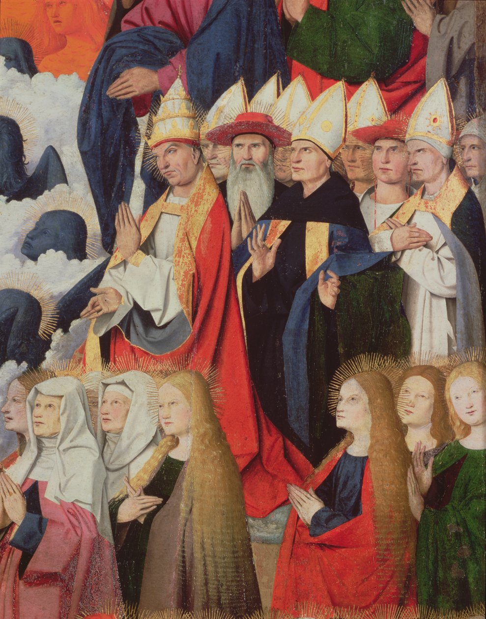 Prelaatit ja pyhät, yksityiskohta Neitsyen kruunauksesta, 1453-54 öljy paneelille tekijältä Enguerrand Quarton