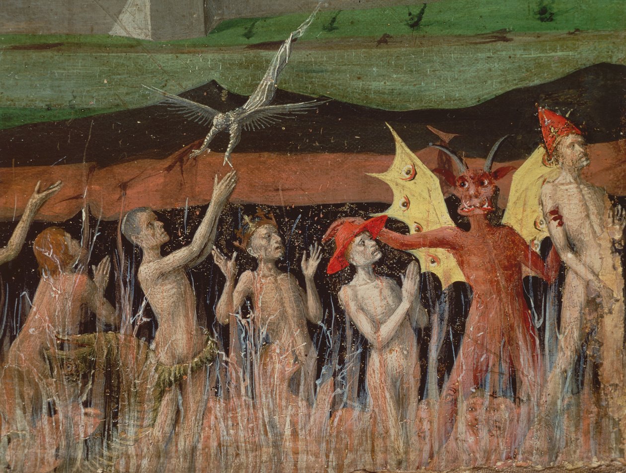 Kuolleiden ylösnousemus, demoni, yksityiskohta Neitsyen kruunauksesta, 1453-54 tekijältä Enguerrand Quarton