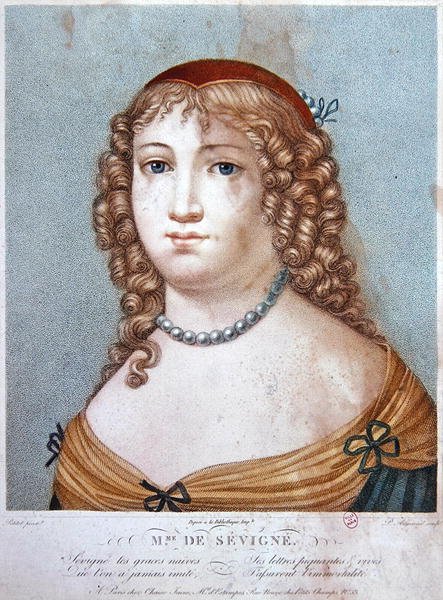 Madame de Sevignen muotokuva, 1800-luvun alku (värikaiverrus) tekijältä Ennemond Alexandre (after) Petitot