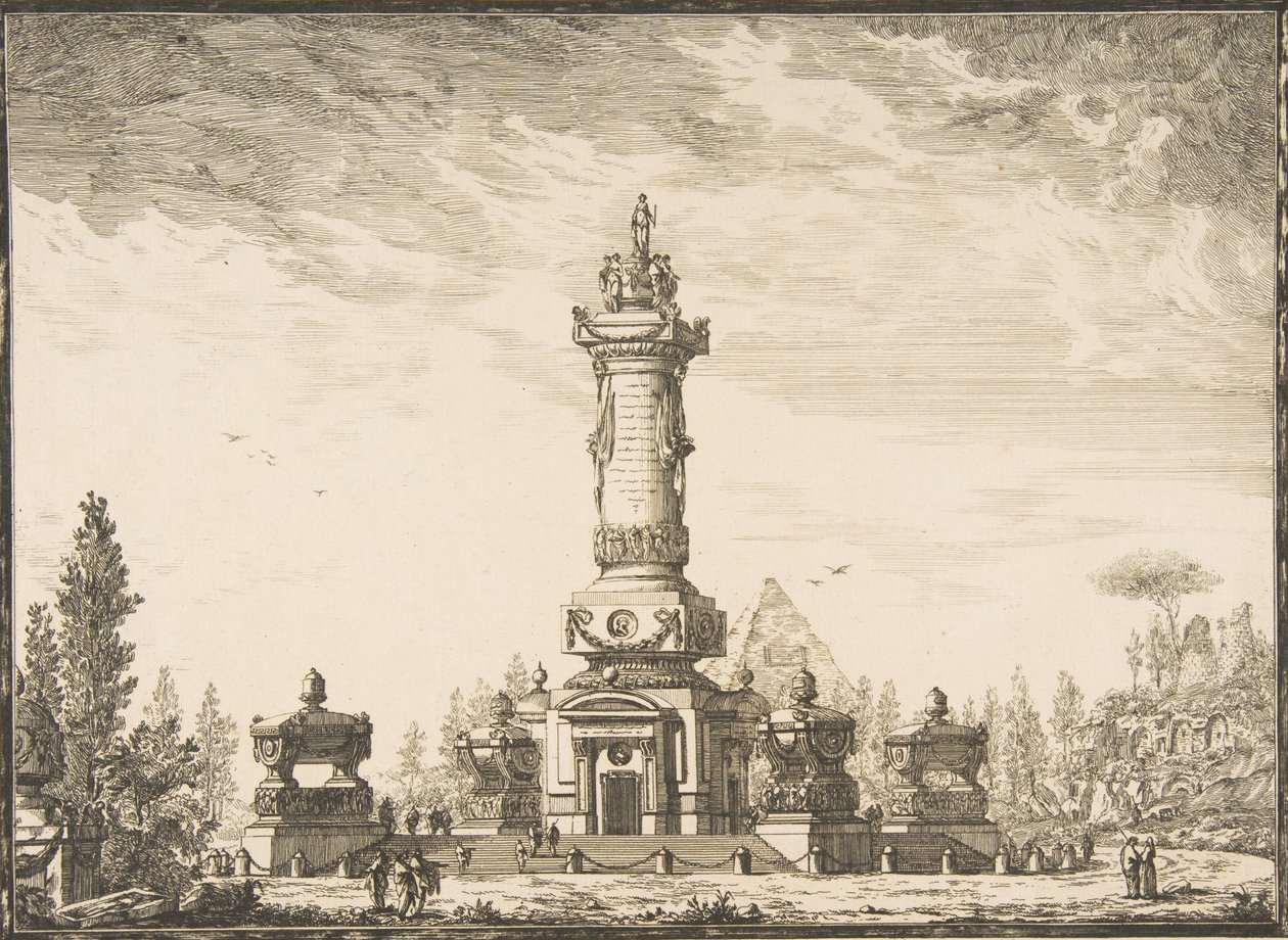 Hautaamiseen tarkoitetun hautapylvään perspektiivikorkeus..., 1746-50. tekijältä Ennemond Alexandre Petitot