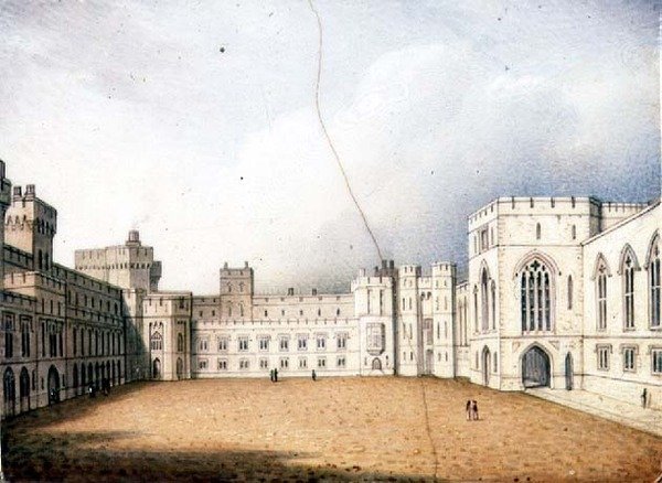 Worcester plaque na naglalarawan sa Quadrangle, Windsor Castle, isa sa isang pares, c.1830-40 (porselana) (para sa pares tingnan ang 72833)finn tekijältä Enoch Doe