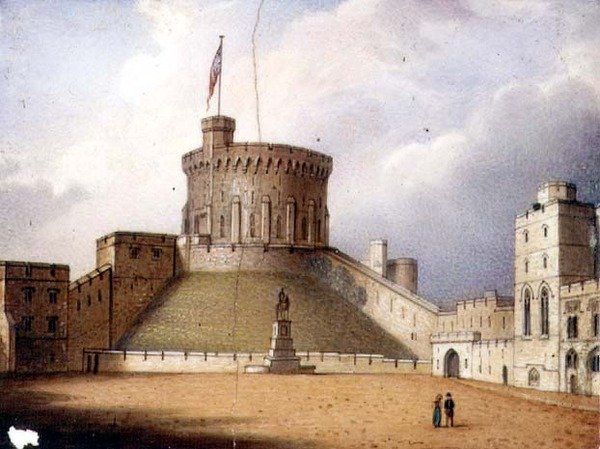 Worcester plaque na naglalarawan sa Round Tower, Windsor Castle, isa sa isang pares, c.1830-40 (porselana) (para sa pares tingnan ang 72834)finn tekijältä Enoch Doe