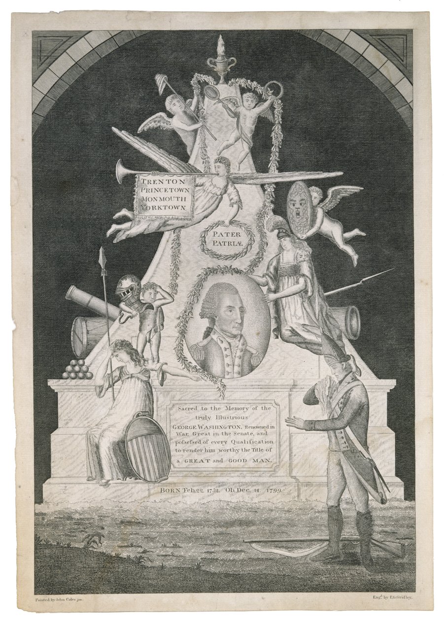 Pater Patriae, c. 1800 (piste- ja viivakaiverrus etsauksella kudospaperille) tekijältä Enoch G. Gridley