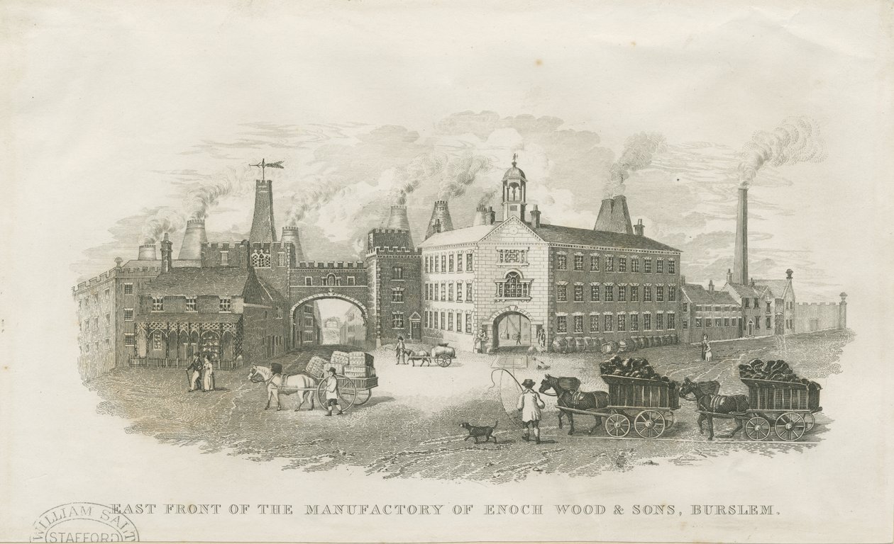 Burslem - Enoch Wood & Sonsin tehdas": teräskaiverrus, nd [?19th century] tekijältä Enoch Wood