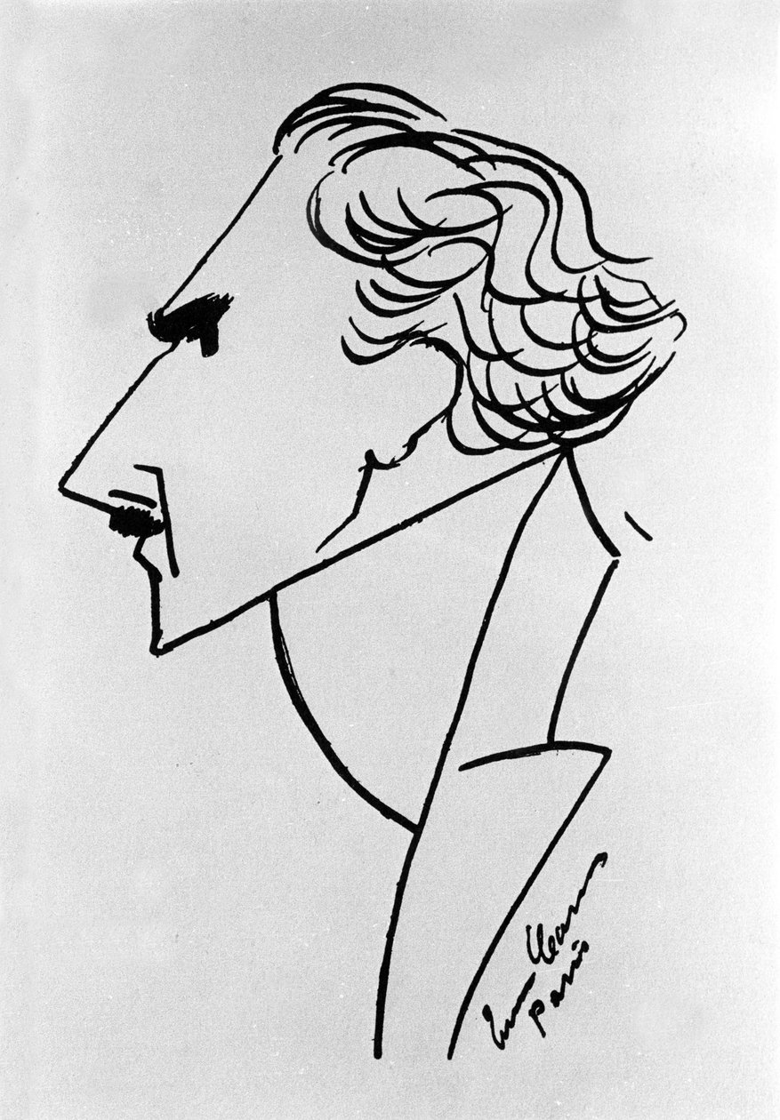 Italialaisen kapellimestari Arturo Toscaninin (1867-1957) sarjakuva. Piirustus tenori Enrico Caruso. 1908 noin tekijältä Enrico Caruso