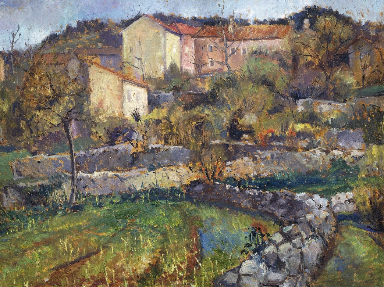 Kaupunki Karstissa, kirjoittanut Enrico Fonda (1892-1929), öljy pahville, 69x89 cm. Italia, 1900-luku. tekijältä Enrico Fonda
