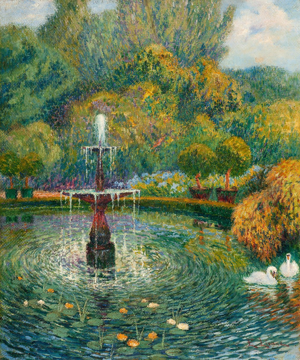 Fountain in a Garden (öljy kankaalle) tekijältä Enrico della Lionne