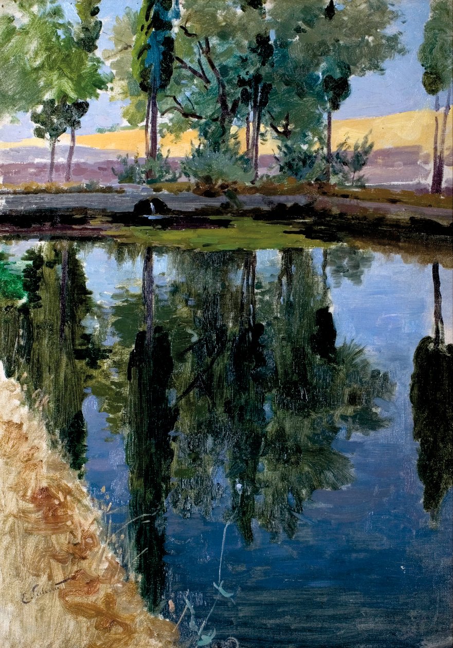 Dobles chopos en el rioPoplar -heijastuksia joella tekijältä Enrique Simonet