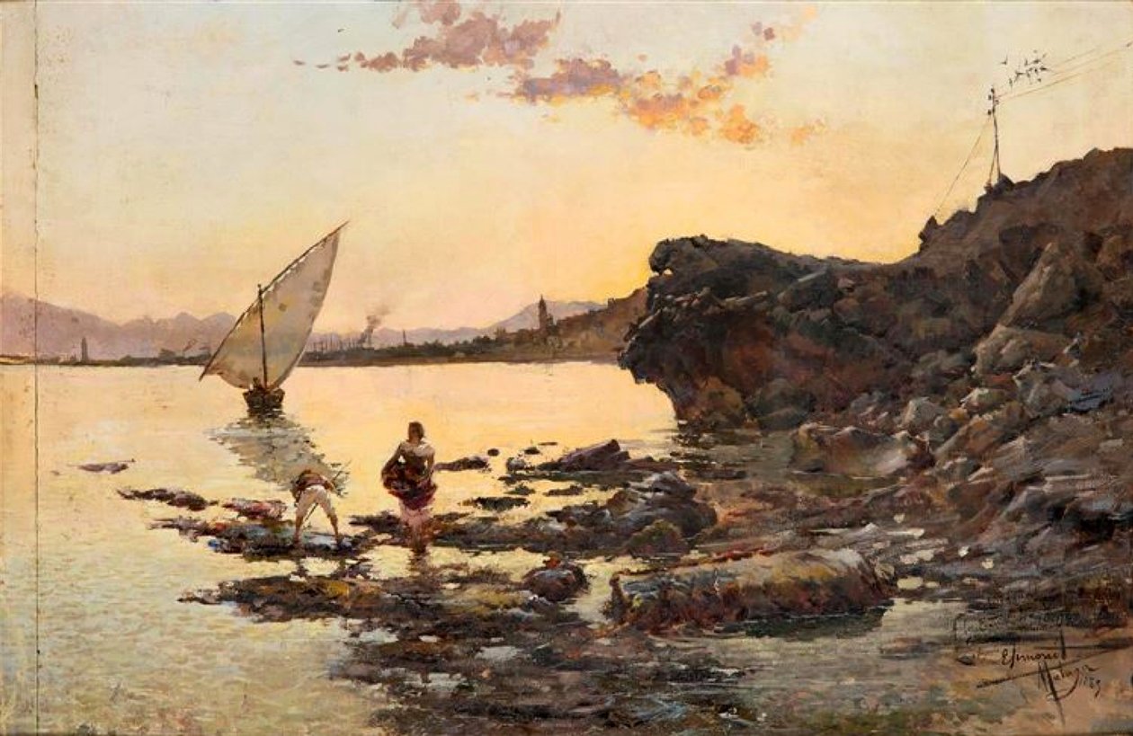 Playa de Malaga al atardecer Málagan ranta hämärässä tekijältä Enrique Simonet