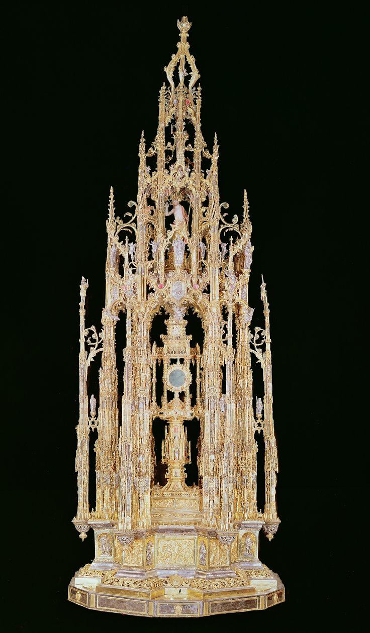 Prosessiokustodia, 1515-24, sisältäen Jaume Almirichin, Barcelona, 1495-99, luoman monstranssin (hopea kullattu, kulta ja jalokivet). tekijältä Enrique de Arfe