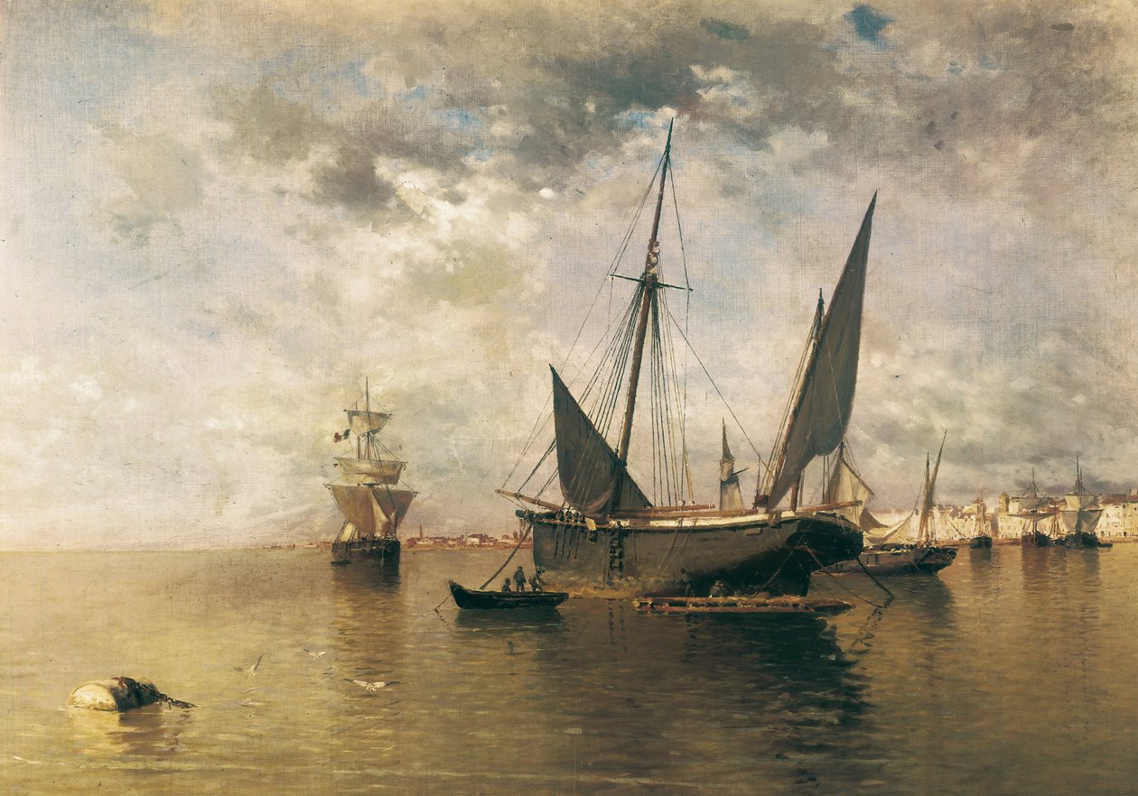 Malagan satama. 1885 (öljy kankaalle) tekijältä Enrique Florido Bernils