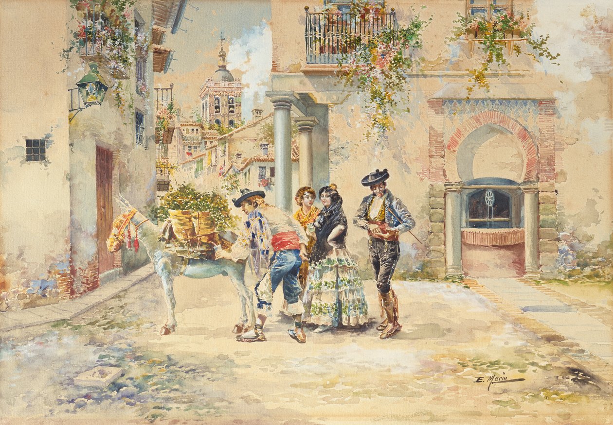 The Street Seller (lyijykynä ja akvarelli) tekijältä Enrique Marin Higuero