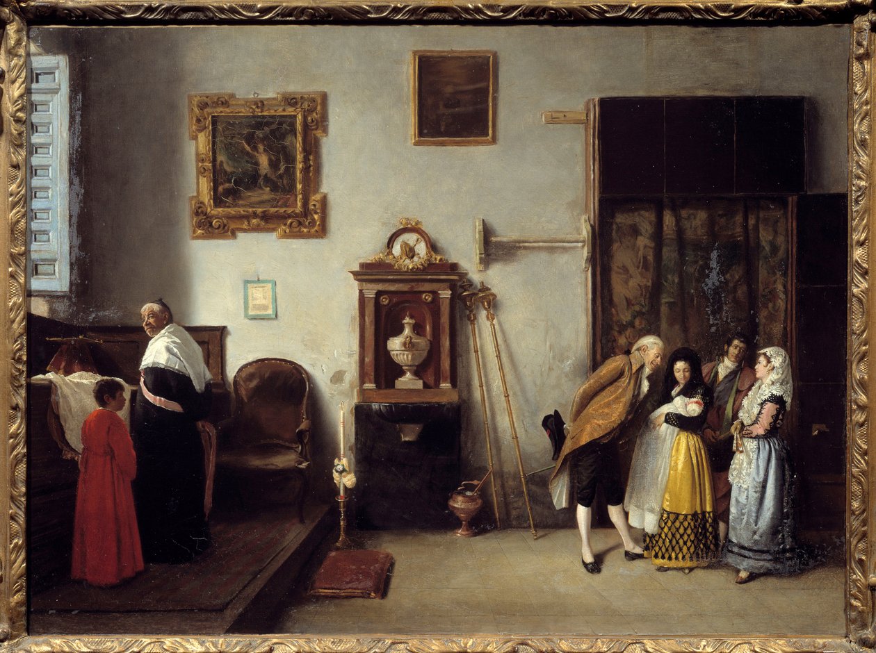 Relevaillesin messu Espanjassa Pappi tulee antamaan siunauksen vastasyntyneelle ja synnytyksestä lähtevälle äidille. Don Enrique Melida y Alinarin (1834-1892) maalaus 1872 Su. 0,52x0,73 m Bayonne, Musee Bonnat tekijältä Enrique Melida
