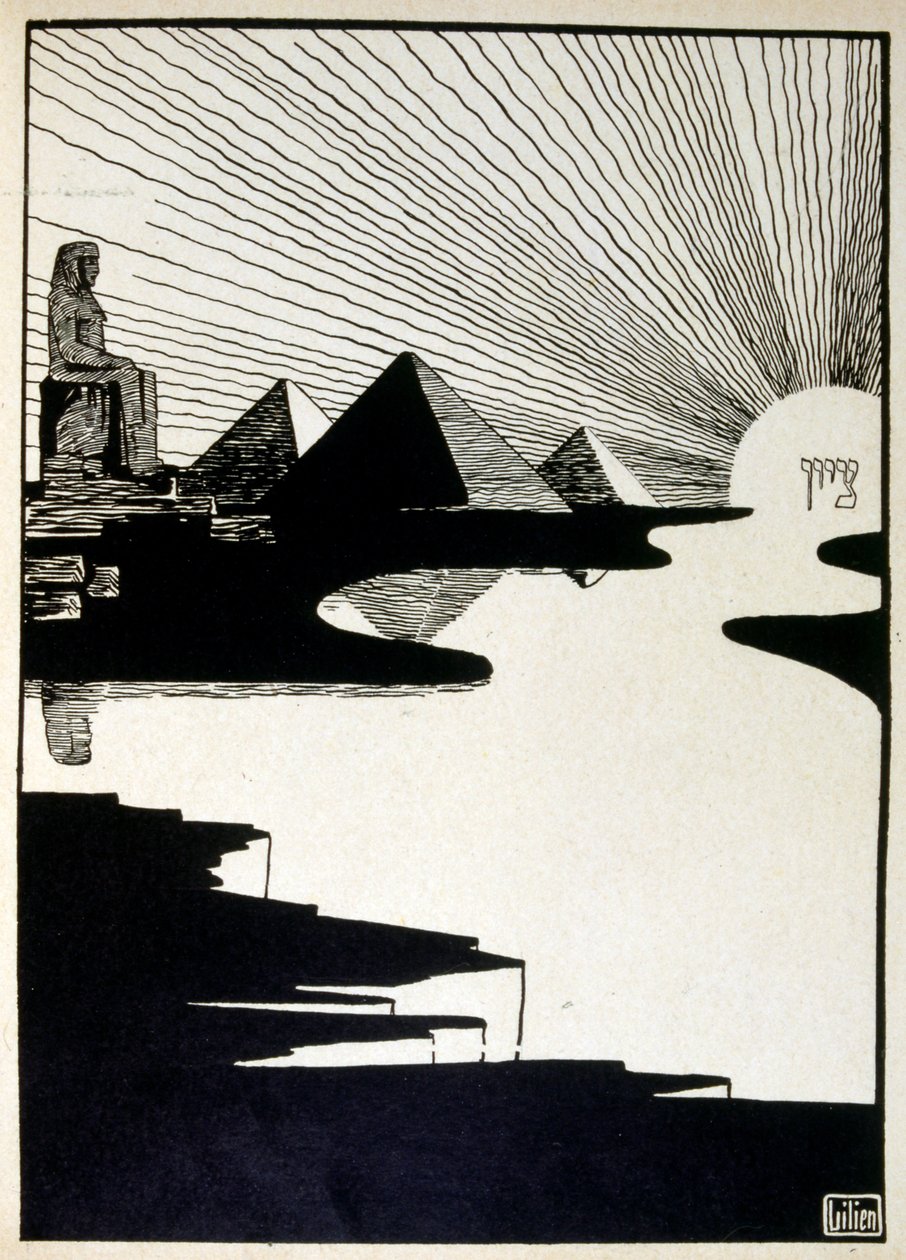 Pääsiäisjuhla, kirjasta Juuda, jonka on kuvittanut Ephraim Moses Lilien (1874-1925). Liliania pidetään sionistisen ikonografian isänä, joka on luotu jugendstil-tyyliin (saksalainen jugendtyyli). Hän kuvitti "Juda" (1900), raamatullisen runouden kirjan tekijältä Ephraim Moses Lilien