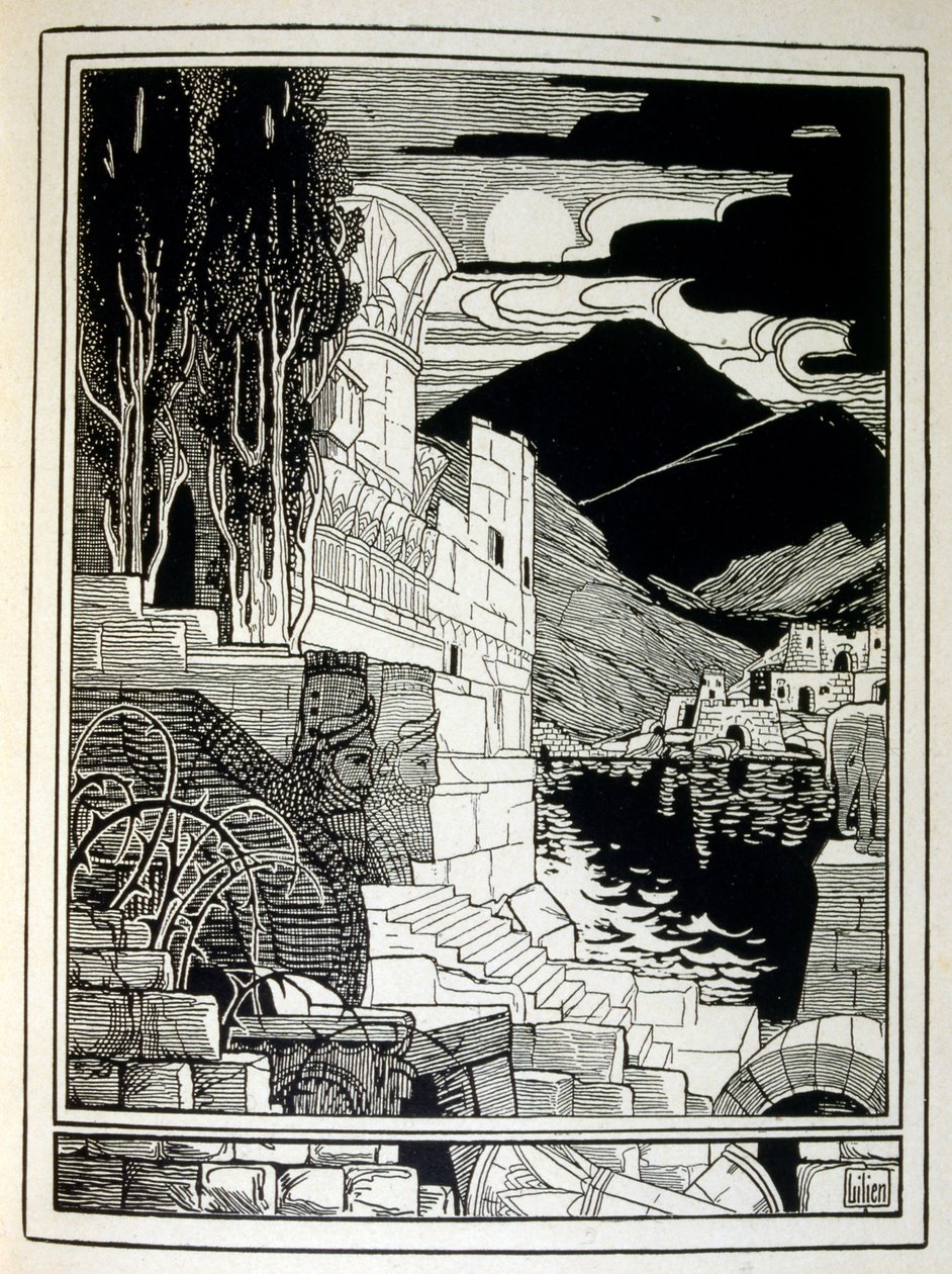 Sodoman rauniot, kirjasta Juuda, jonka on kuvittanut Ephraim Moses Lilien (1874-1925). Liliania pidetään sionistisen ikonografian isänä, joka on luotu jugendstil-tyyliin (saksalainen jugendtyyli). Hän kuvitti "Juda" (1900), raamatullisen runoilijan kirjan tekijältä Ephraim Moses Lilien