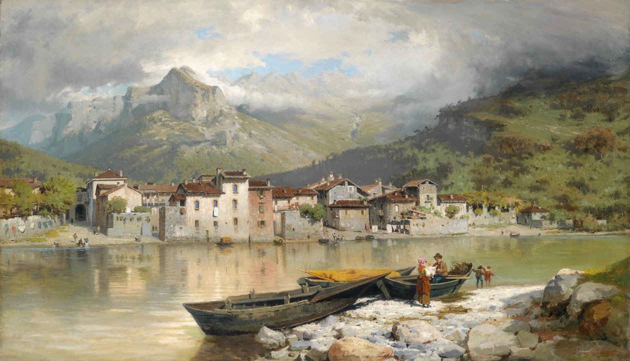 Famiglia pescatore ja Lecco sul lago di Como tekijältä Ercole Calvi