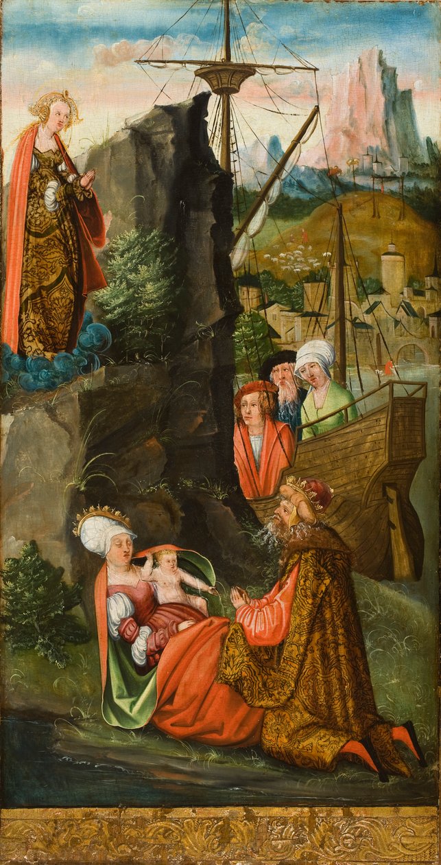 Pyhä Maria Magdaleena kasvattamassa Marseillen prinssin vaimoa, 1519 (öljy tammilevylle) tekijältä Erhard Altdorfer