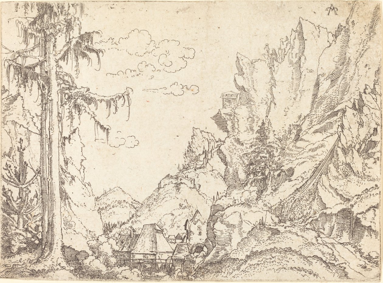 Vuoristomaisema, 15101525. tekijältä Erhard Altdorfer