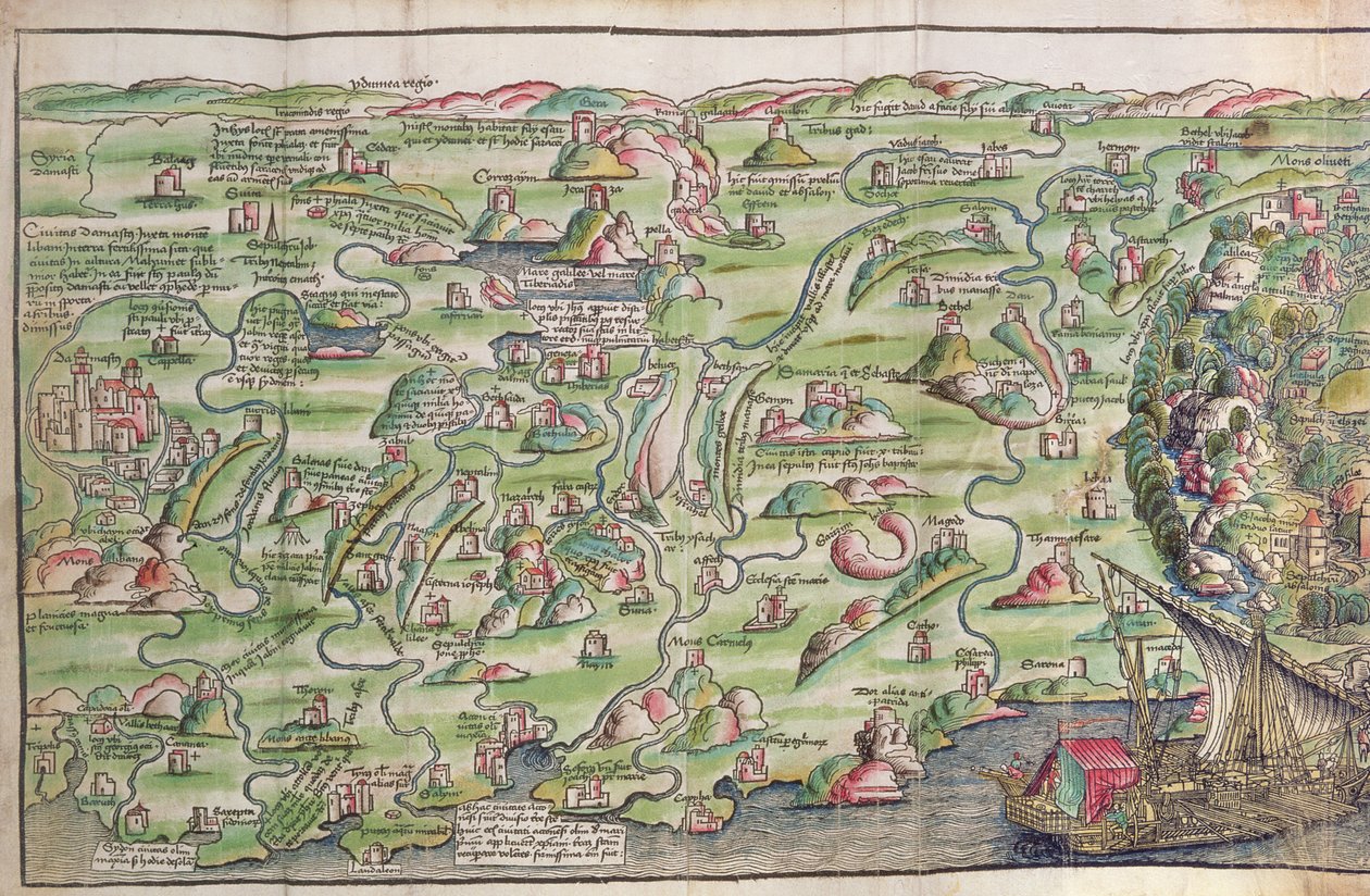 Jerusalemin kaupungin kartta, Bernhard von Breydenbachin (1440-97) "Pyhiinvaellus Pyhässä maassa" tekijältä Erhard Reuwich