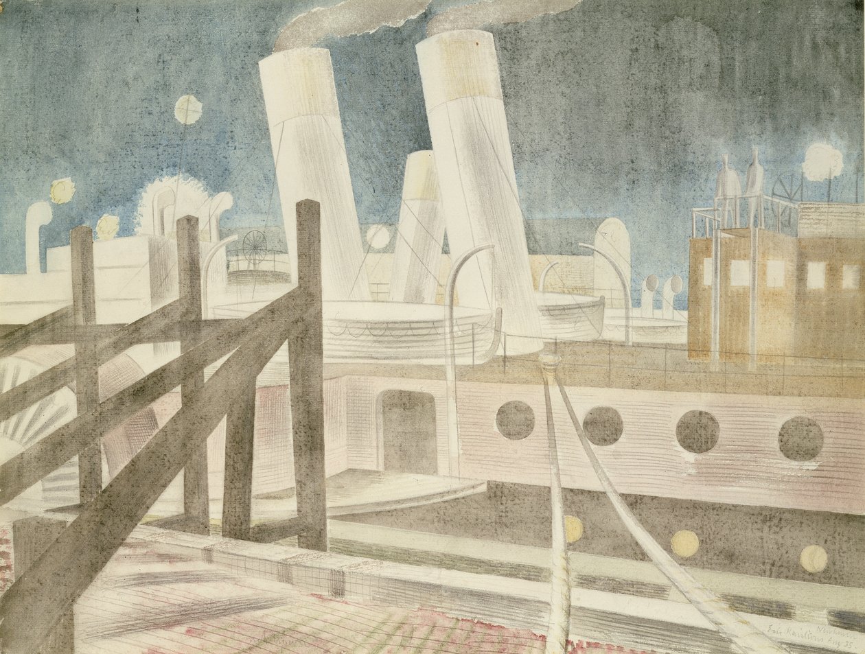 Brighton Queen at Night, 1935 (kynä ja wc paperilla) tekijältä Eric Ravilious