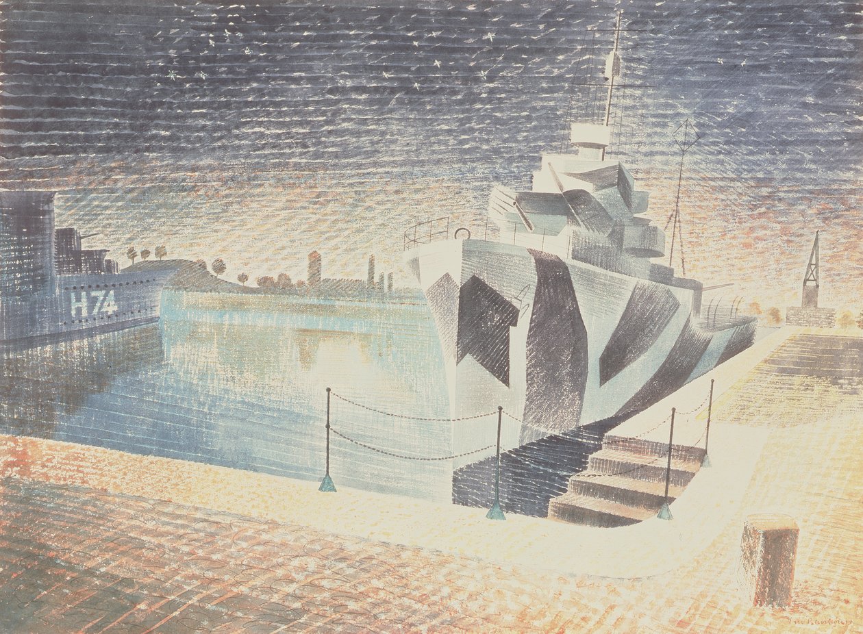 Destroyers at Night, noin 1942 tekijältä Eric Ravilious